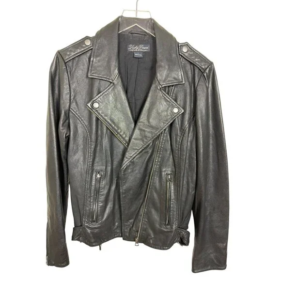 Lucky Brand Womens Black Genuine Leather Moto Jacket Size L - Picture 11 of 16